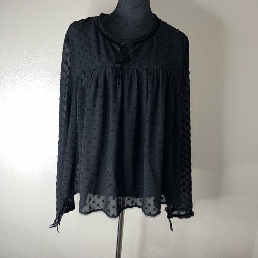 CROWN‎ & IVY Women's Black Polka Dot Sheer Blouse Long Sleeve Size XL